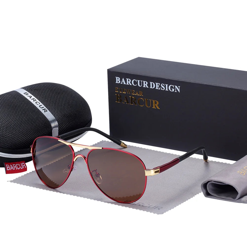 BARCUR Men Pilot Sunglasses Aviation UV400 Polarized Sun Glasses Women Eyewear Gafas De Sol Shades