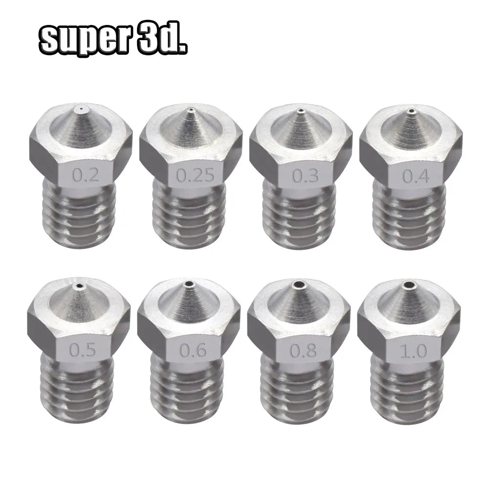 2pcs V5 V6 Stainless steel Nozzle 0.2/0.3/0.4/0.5/0.6/0.8mm M6 thread Nozzle for 3D Printer 1.75MM Extruder hotend