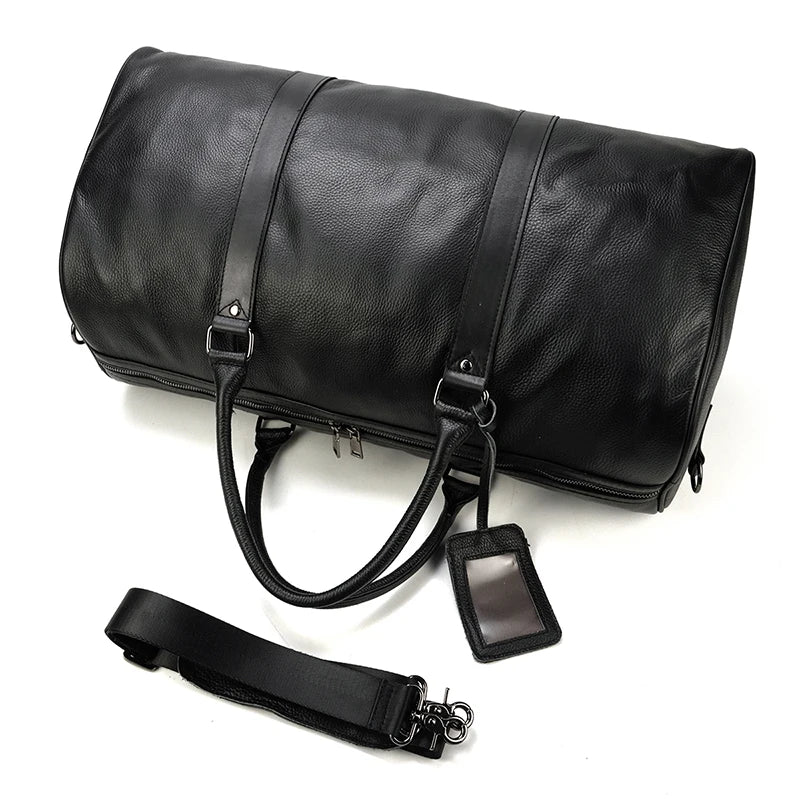 Luxury Genuine Leather Men Women Travel Bag Cow Leather Carry On Luggage Bag Travel Shoulder Bag Male Female Weekend Duffle Bag