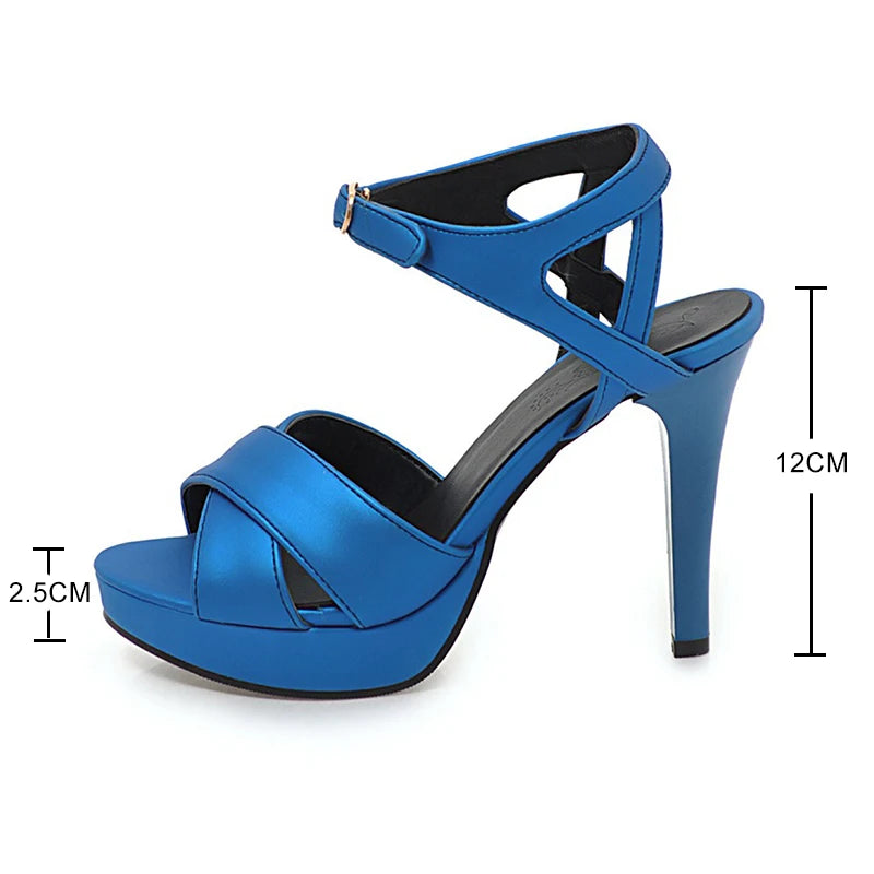 Elegant Women’s High Heel Platform Sandals – 12cm Thin Heels – Sizes 31–46