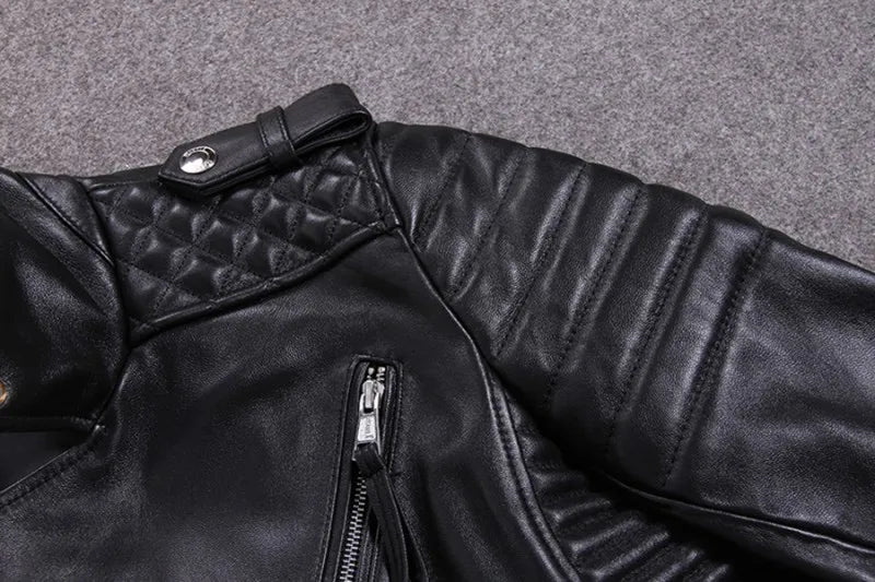 Luxury Black Plus Size Classic Sheepskin Natural Leather Jackets Mens Genuine Leather Jacket Fashion Slim Moto Coats Male