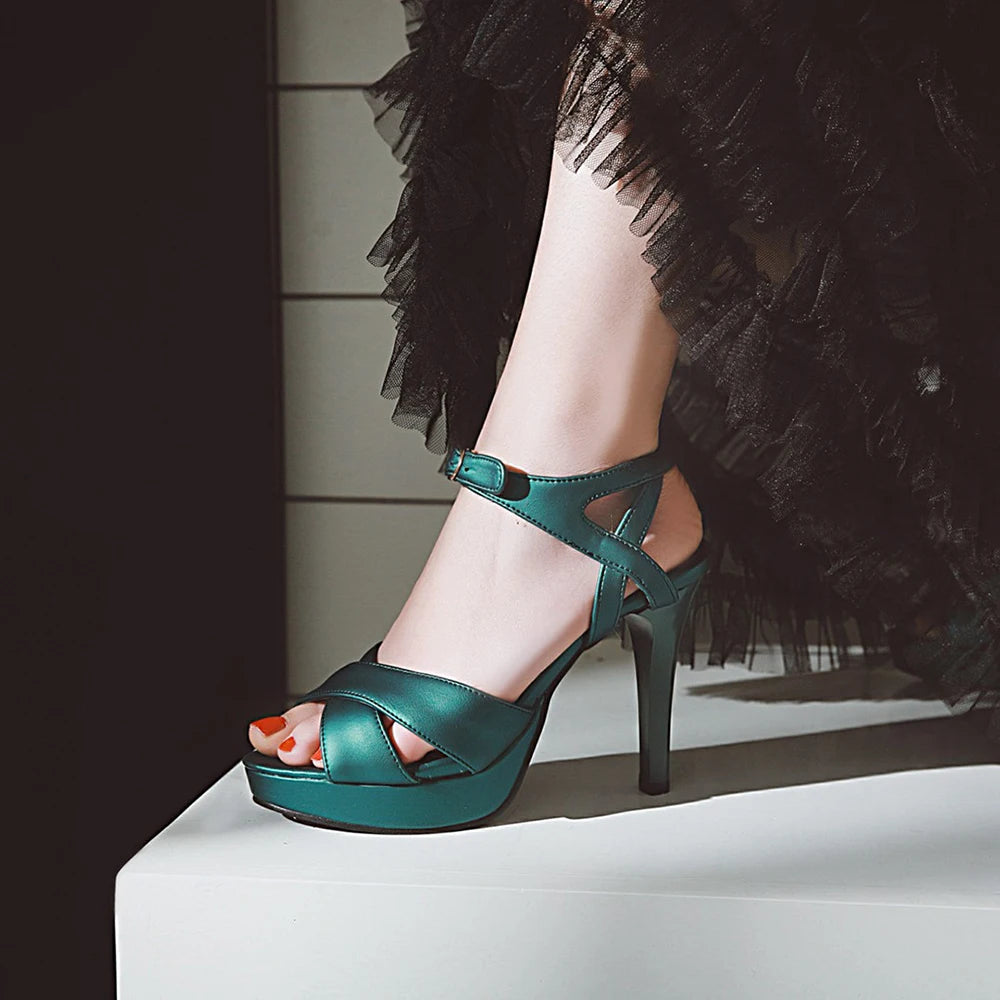 Elegant Women’s High Heel Platform Sandals – 12cm Thin Heels – Sizes 31–46