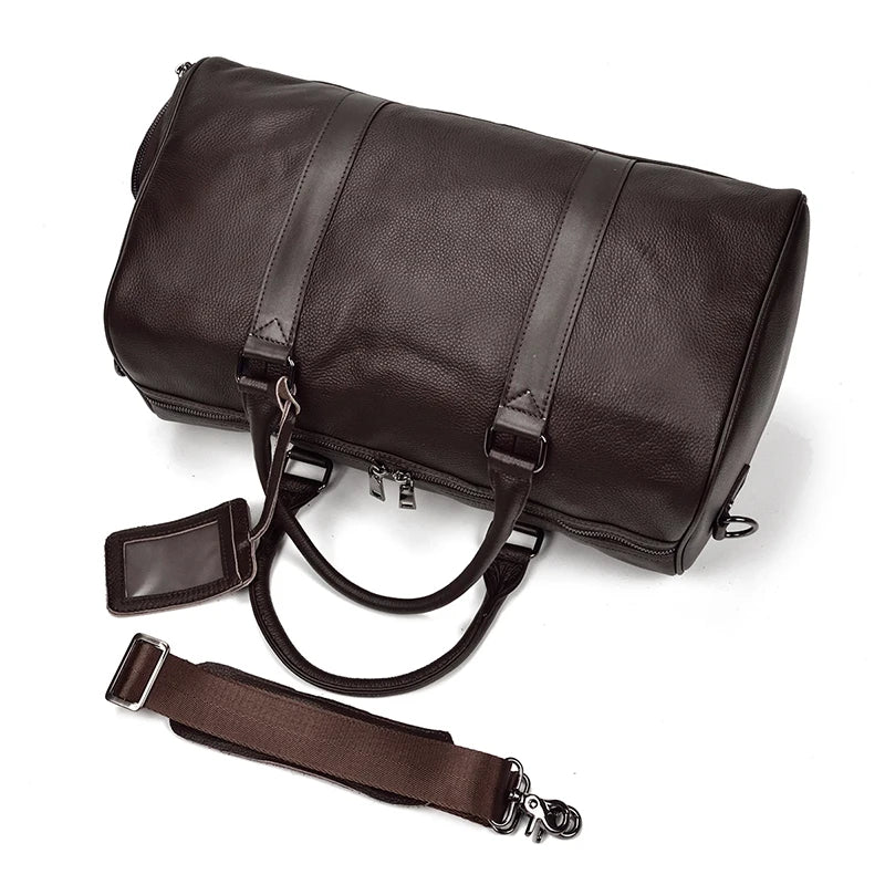 Luxury Genuine Leather Men Women Travel Bag Cow Leather Carry On Luggage Bag Travel Shoulder Bag Male Female Weekend Duffle Bag
