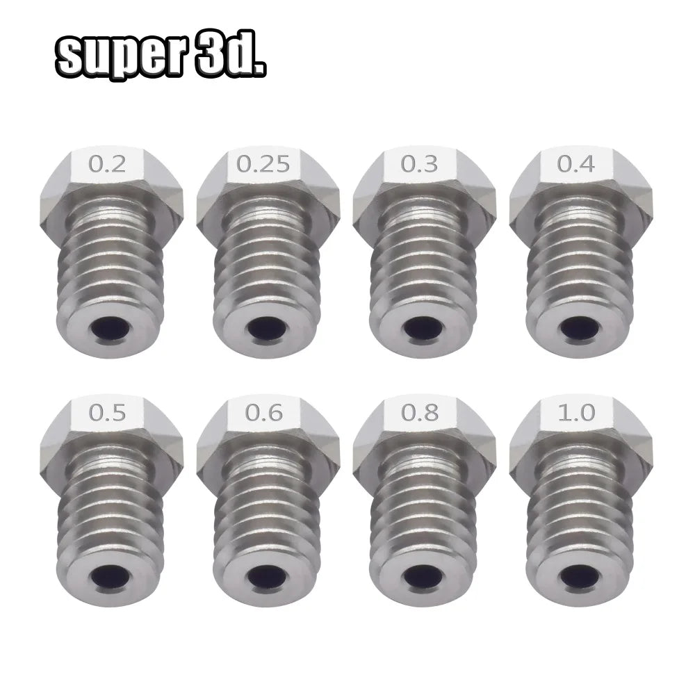 2pcs V5 V6 Stainless steel Nozzle 0.2/0.3/0.4/0.5/0.6/0.8mm M6 thread Nozzle for 3D Printer 1.75MM Extruder hotend