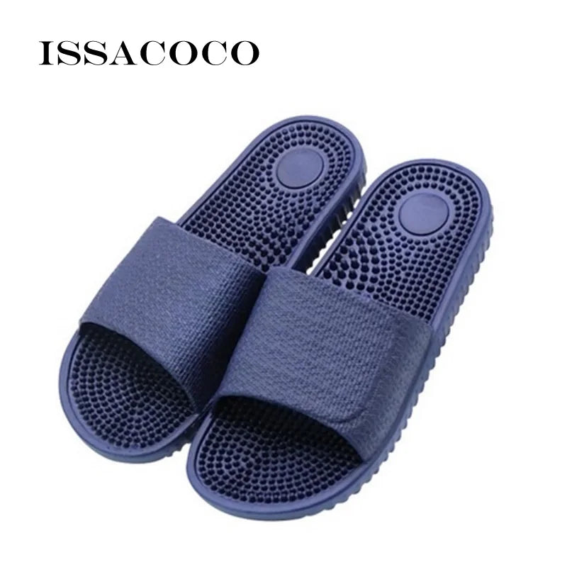 ISSACOCO Men's Flat Indoor Massage Slippers Men Home Non-slip Massage Slippers Zapatos Hombre Beach Flip Flops Men's Slides