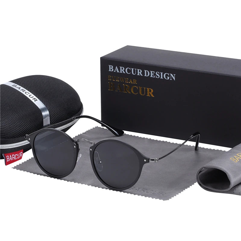 BARCUR Round Sunglasses Women Steampunk Sunglasses Polarized Woman Sunglases Retro oculos masculino