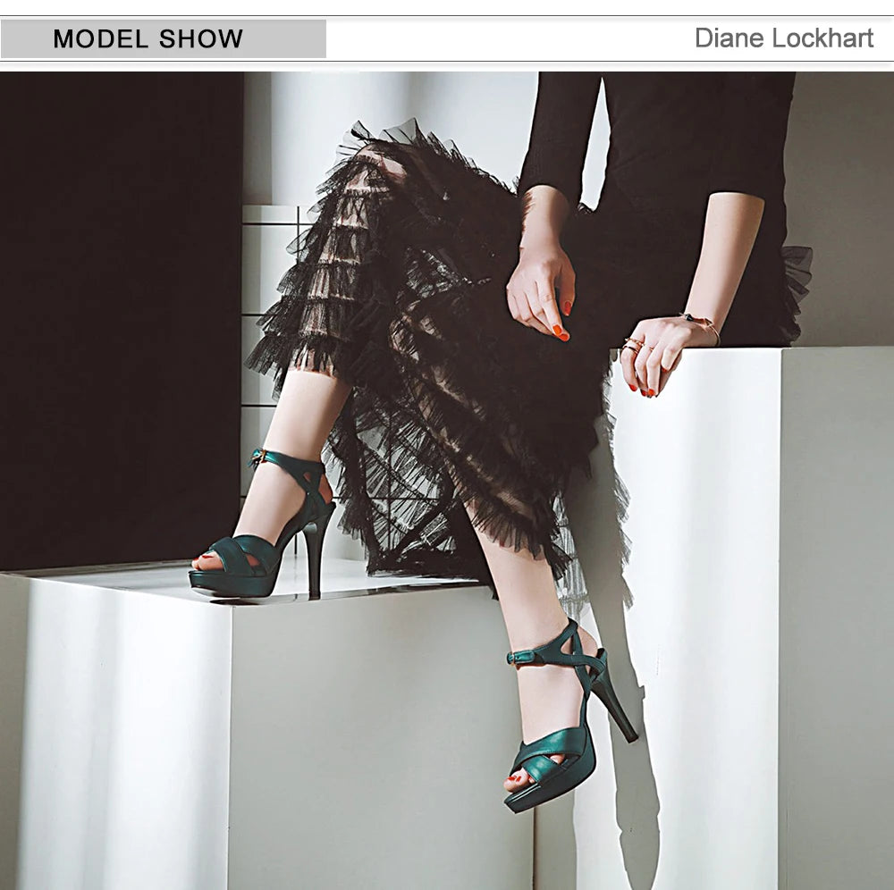 Elegant Women’s High Heel Platform Sandals – 12cm Thin Heels – Sizes 31–46