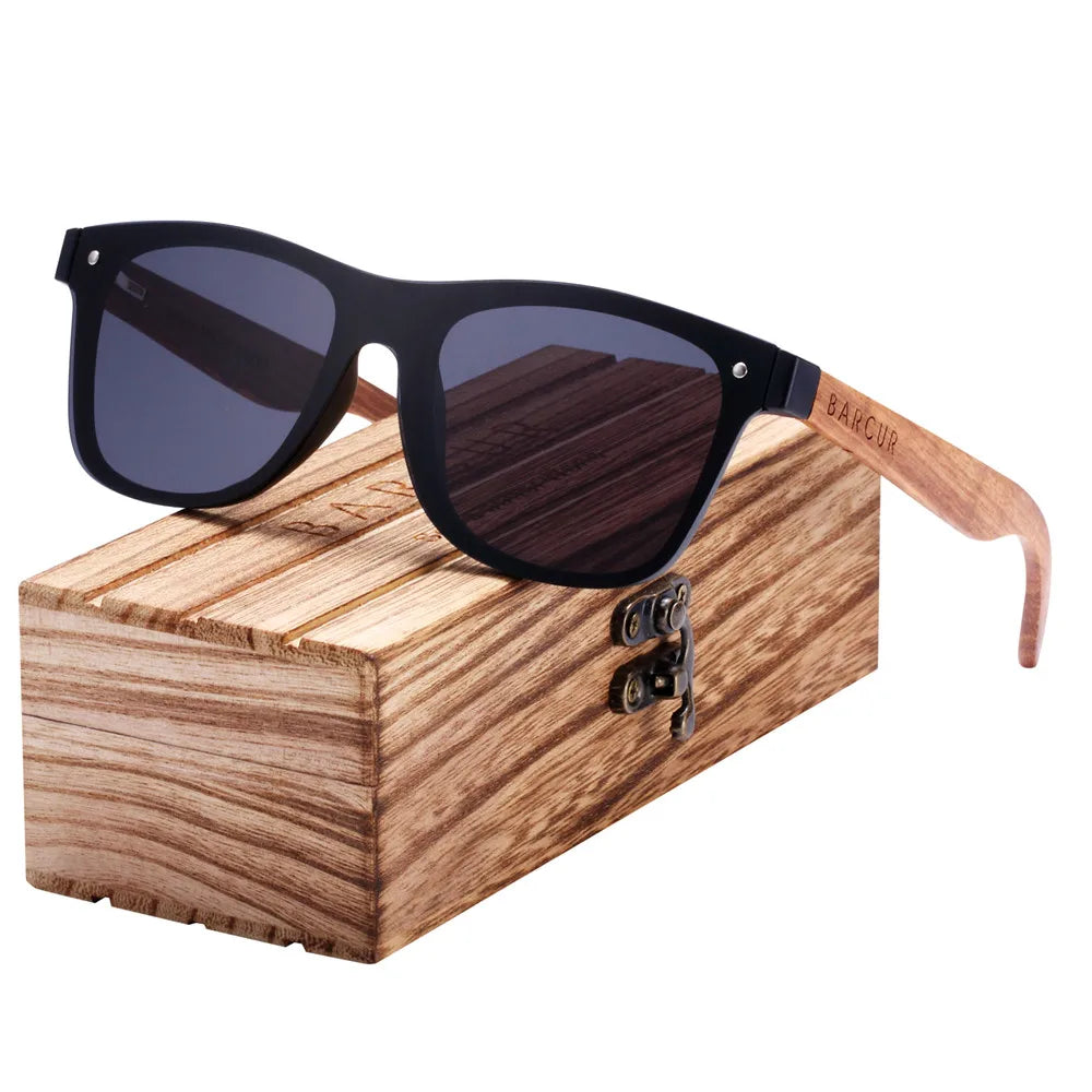 BARCUR Sunglasses Men's Wooden Frame Sunglasses Men's and Women's Sports Glasses Square Sunglasses