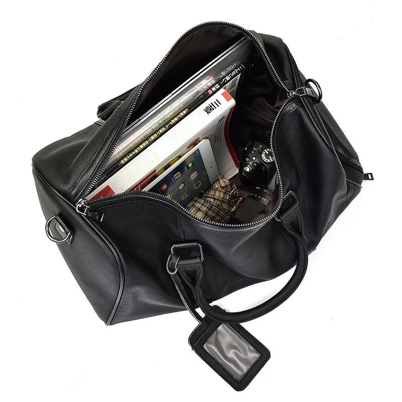 Luxury Genuine Leather Men Women Travel Bag Cow Leather Carry On Luggage Bag Travel Shoulder Bag Male Female Weekend Duffle Bag