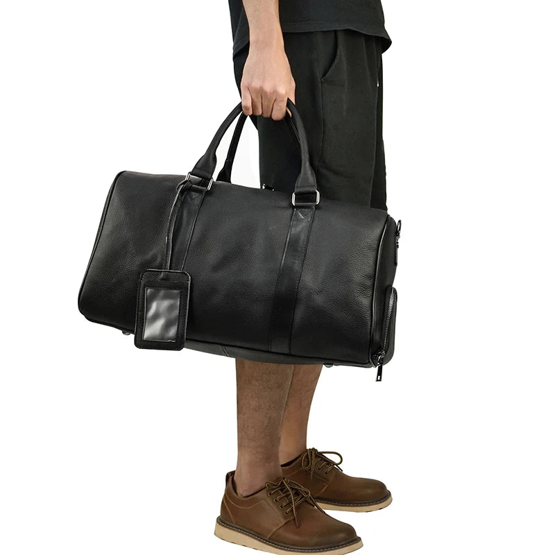 Luxury Genuine Leather Men Women Travel Bag Cow Leather Carry On Luggage Bag Travel Shoulder Bag Male Female Weekend Duffle Bag