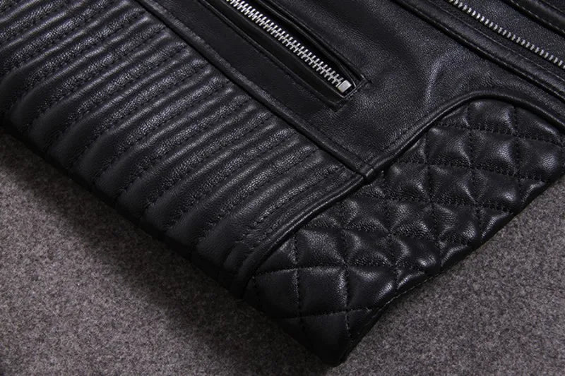 Luxury Black Plus Size Classic Sheepskin Natural Leather Jackets Mens Genuine Leather Jacket Fashion Slim Moto Coats Male