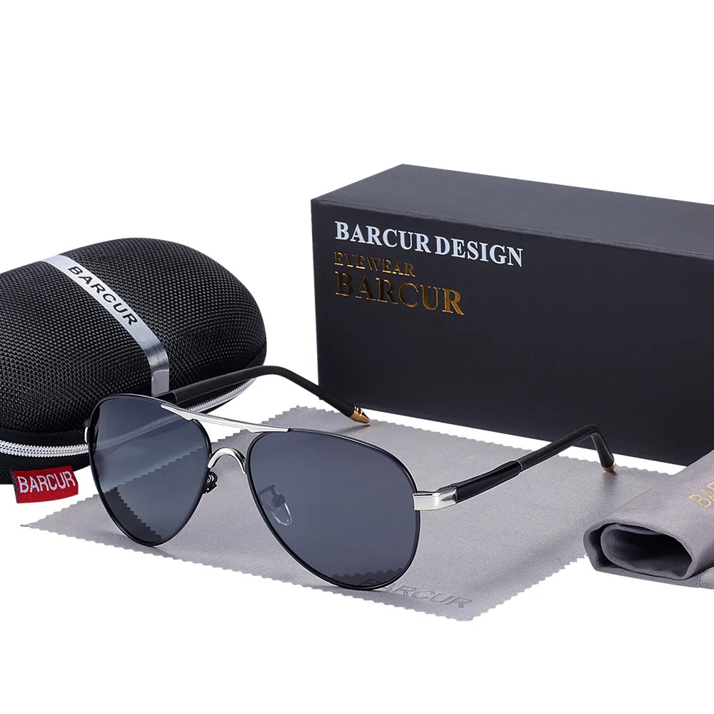 BARCUR Men Pilot Sunglasses Aviation UV400 Polarized Sun Glasses Women Eyewear Gafas De Sol Shades
