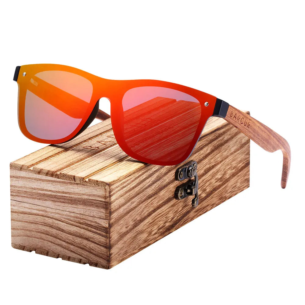 BARCUR Sunglasses Men's Wooden Frame Sunglasses Men's and Women's Sports Glasses Square Sunglasses