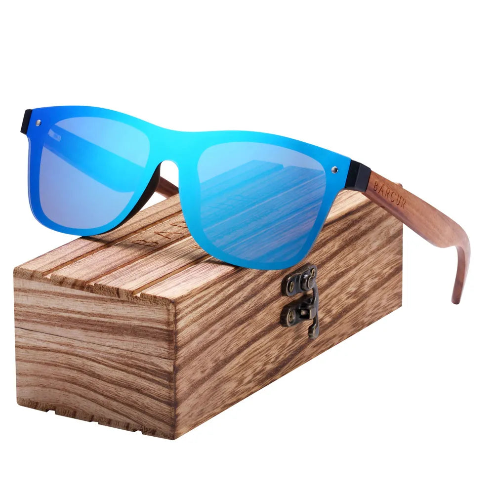 BARCUR Sunglasses Men's Wooden Frame Sunglasses Men's and Women's Sports Glasses Square Sunglasses