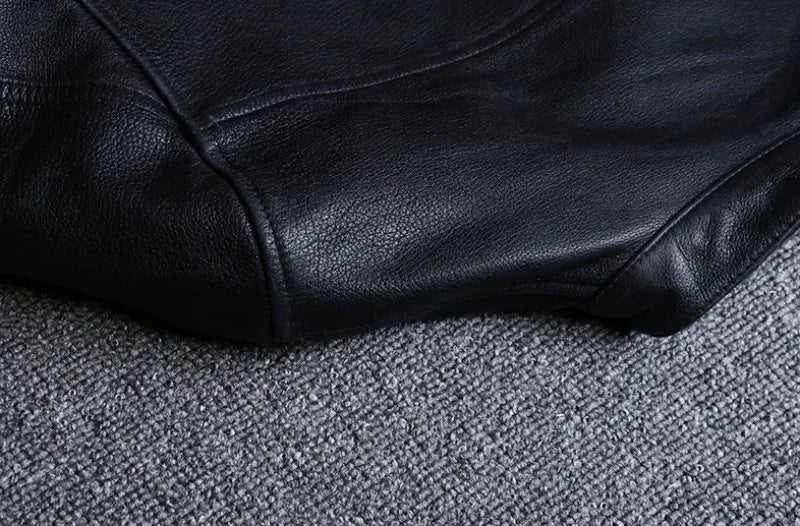 Plus Size 5XL Casual Leather Jacket Men Stand Collar Black 100% Cowhide Jackets Male High Quality Mens Genuine Leather Jacket