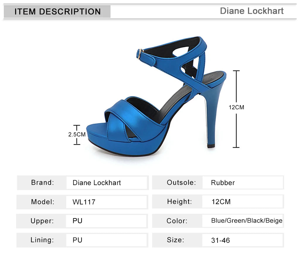 Elegant Women’s High Heel Platform Sandals – 12cm Thin Heels – Sizes 31–46
