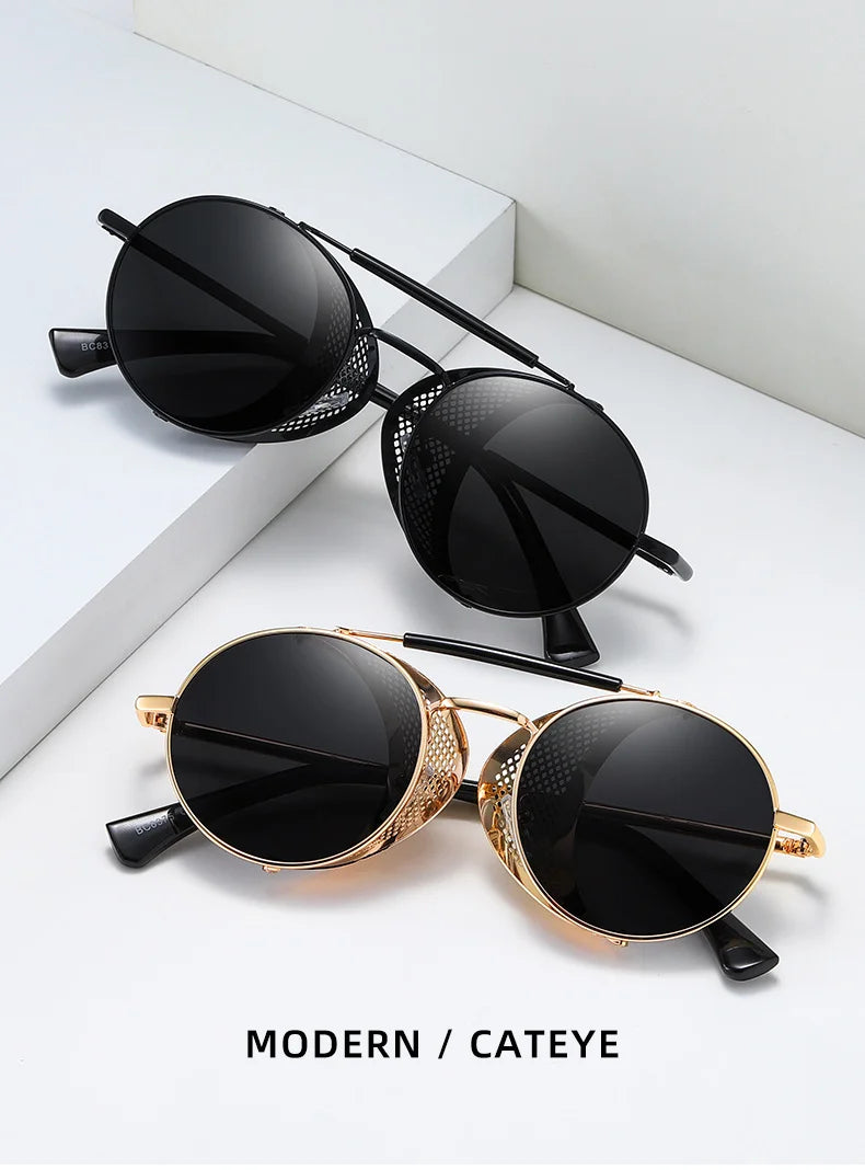 BARCUR Vintage Retro Round Polarized Steampunk Sunglasses Men Sun Glasses For Women Style UV400 Protection