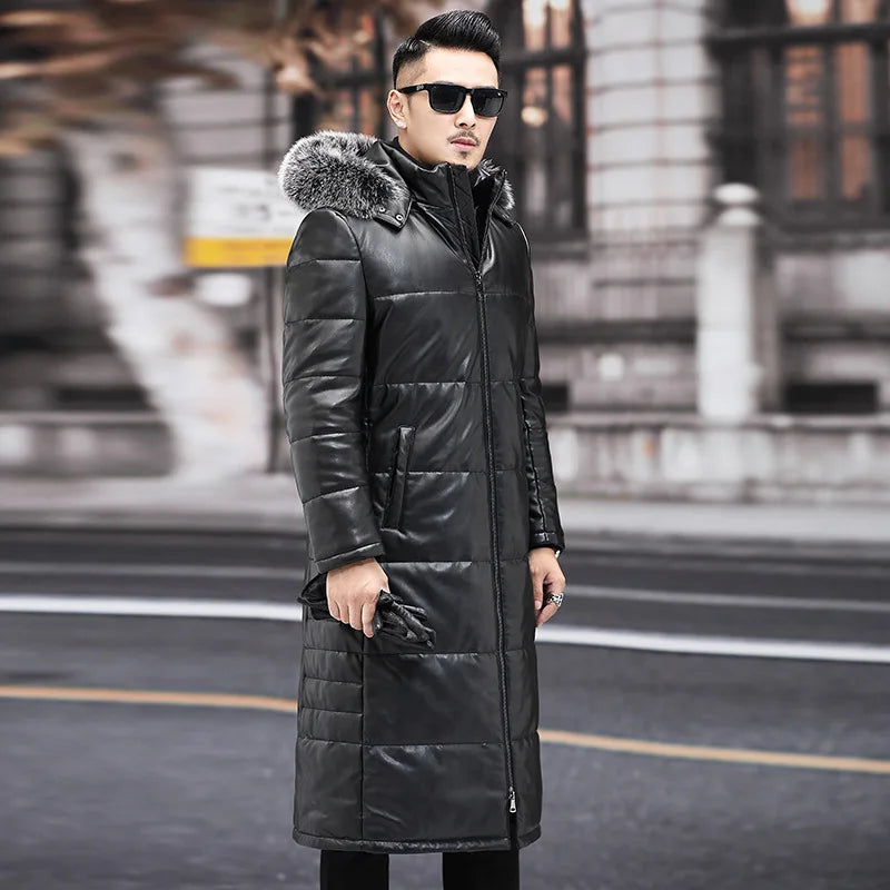 2025 new arrival winter 90% white duck down leather jackets men,sheepskin leather coat,plus-size 18170-1
