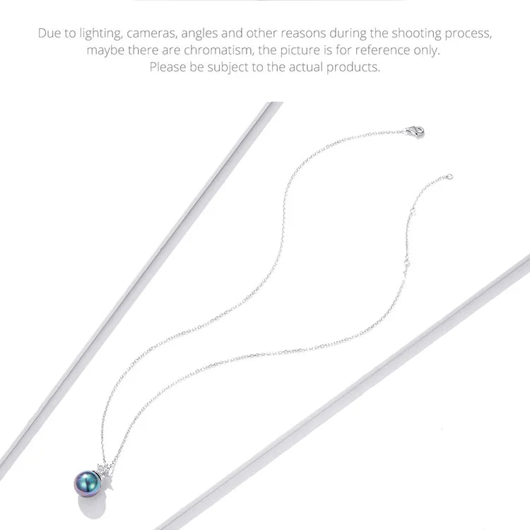 bamoer 925 Sterling Silver Elegant Black Pearl Earrings Necklace Shell Pearl Necklace Chain for Women Fine Jewelry Set BSN226