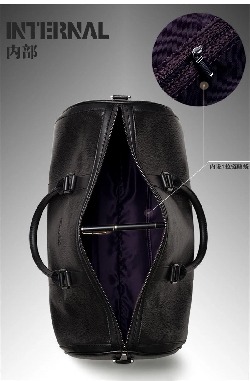 MUNUKI Vintage Crazy Horse Genuine Leather Travel bag Large Luggage bag men Leather duffle bag Large Weekend Bag Tote Big