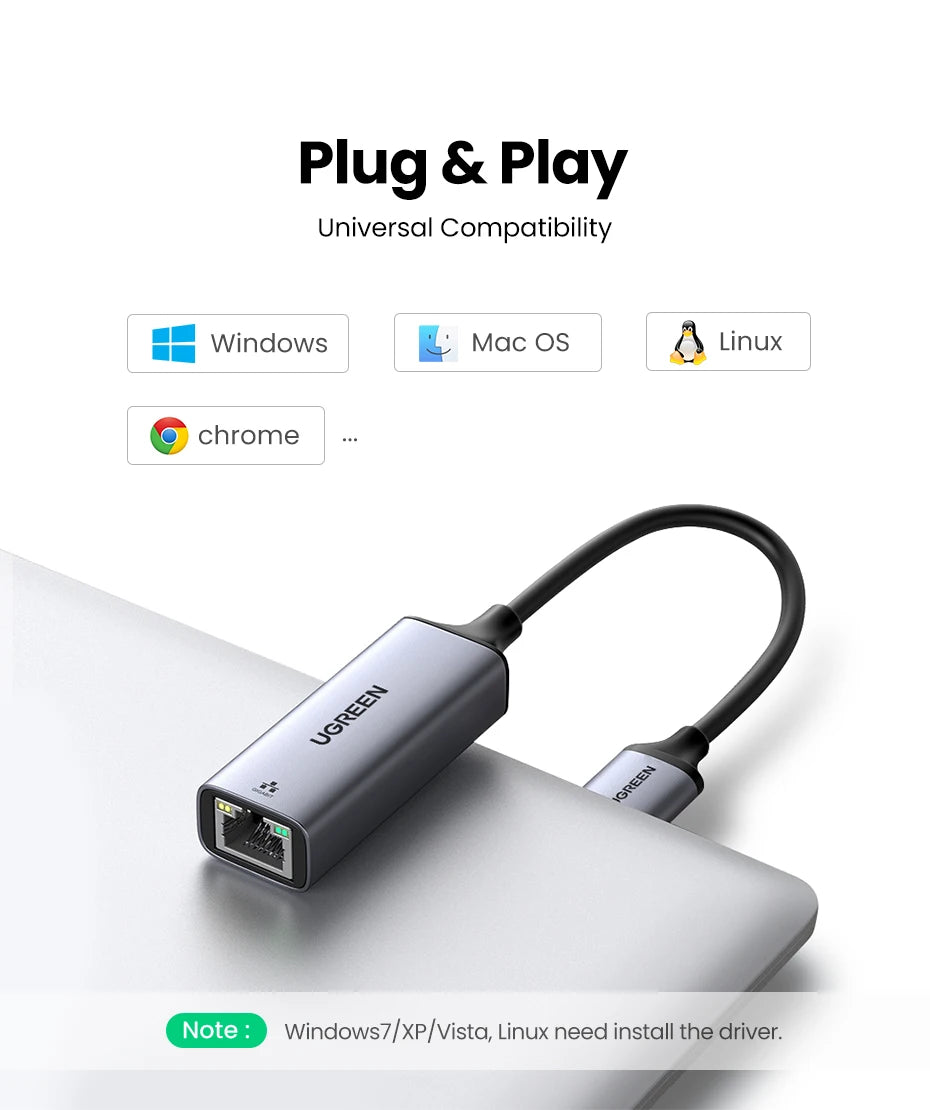UGREEN USB Ethernet Adapter USB 3.0 Network Card to USB RJ45 Lan for PC Windows 10 Xiaomi Mi Box 3/S Nintend Switch Ethernet USB