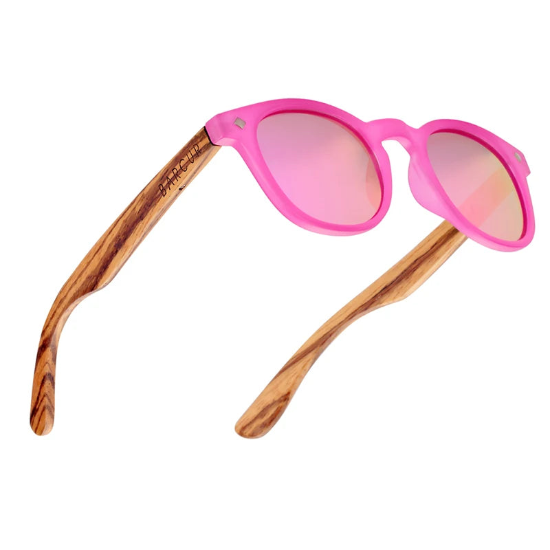 BARCUR Polarized Sunglasses Round Boy Girl Zebra Wood Sun glasses Cat eyes UV400 Eyewear Oculos Gafas De Sol