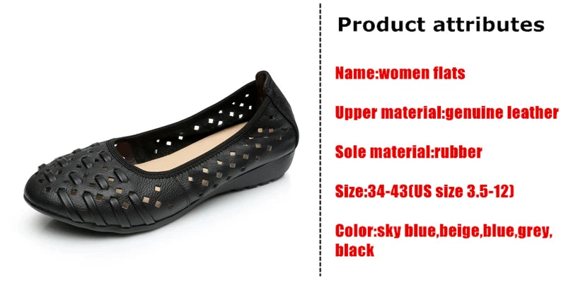 WOIZGIC Mother Women Shoes Sandals Flats Hollow Out Genuine Leather Slip On Loafers Soft Summer Beach Vintage Plus Size 42 43