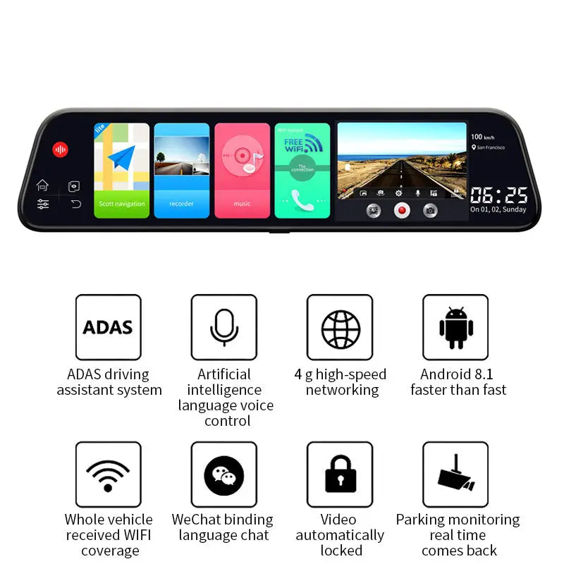 12" Car DVR Rearview Mirror 4G Android 8.1 Dash Cam Wifi GPS SIM Card Navigation ADAS 1080P Car Video Camera Recorder DVRS