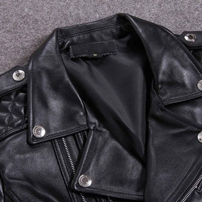 Luxury Black Plus Size Classic Sheepskin Natural Leather Jackets Mens Genuine Leather Jacket Fashion Slim Moto Coats Male
