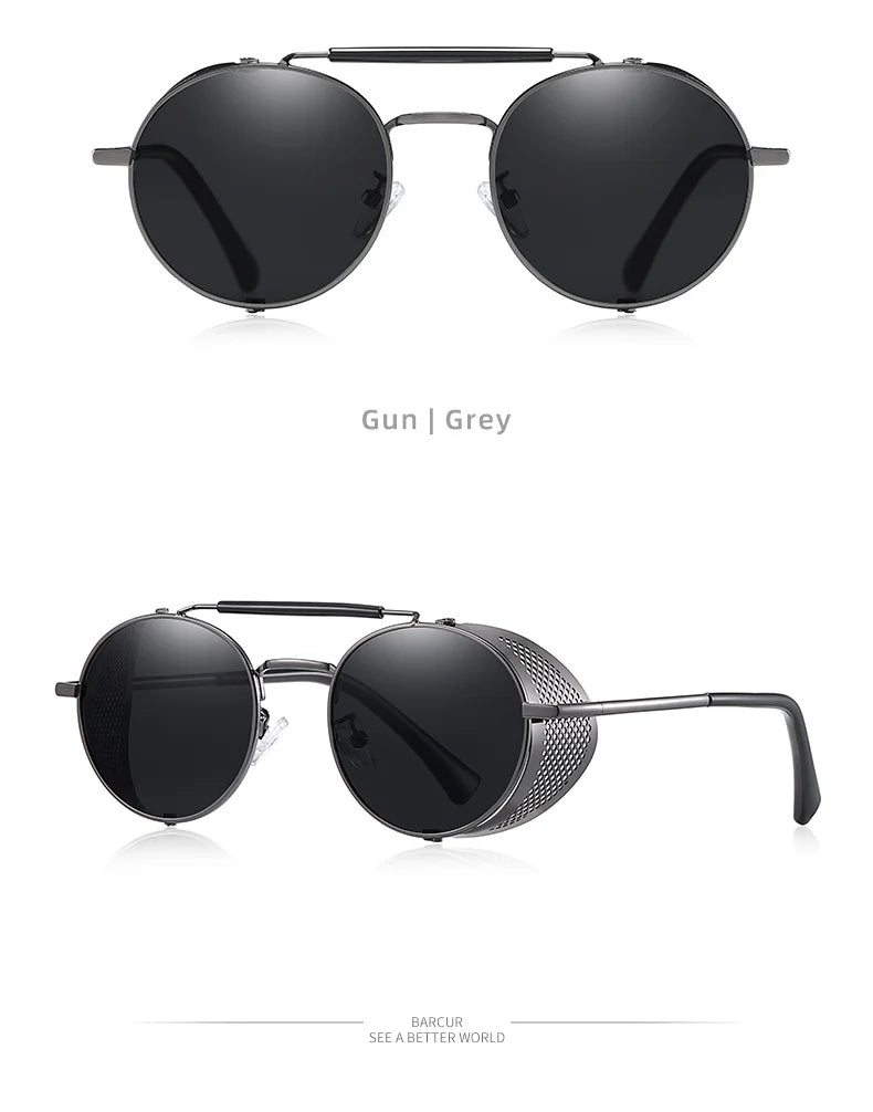 BARCUR Vintage Retro Round Polarized Steampunk Sunglasses Men Sun Glasses For Women Style UV400 Protection