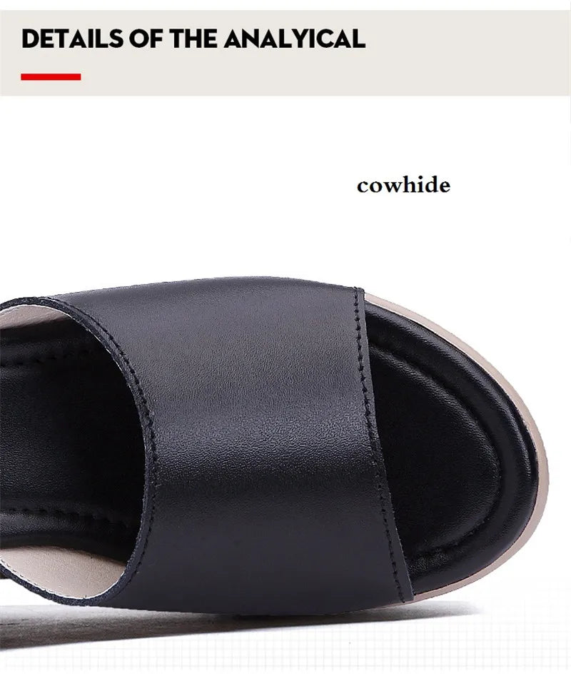 Women’s Split Leather Wedge Platform Slippers – Summer Slides