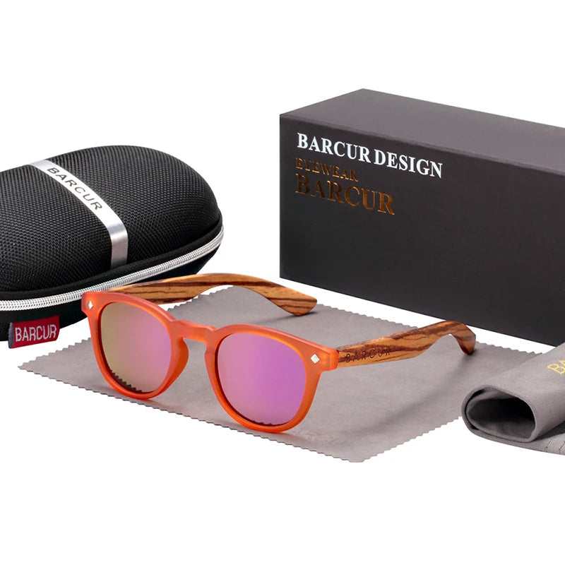 BARCUR Polarized Sunglasses Round Boy Girl Zebra Wood Sun glasses Cat eyes UV400 Eyewear Oculos Gafas De Sol
