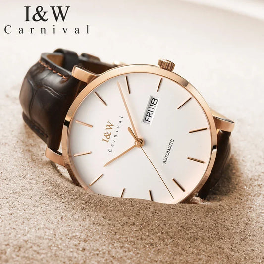 ساعة Montre Homme Switzerland I&W الفاخرة باللون الذهبي الأوتوماتيكية 24 جوهرة NH36 ساعة رجالية بتقويم من الياقوت ساعات ميكانيكية للرجال 2020