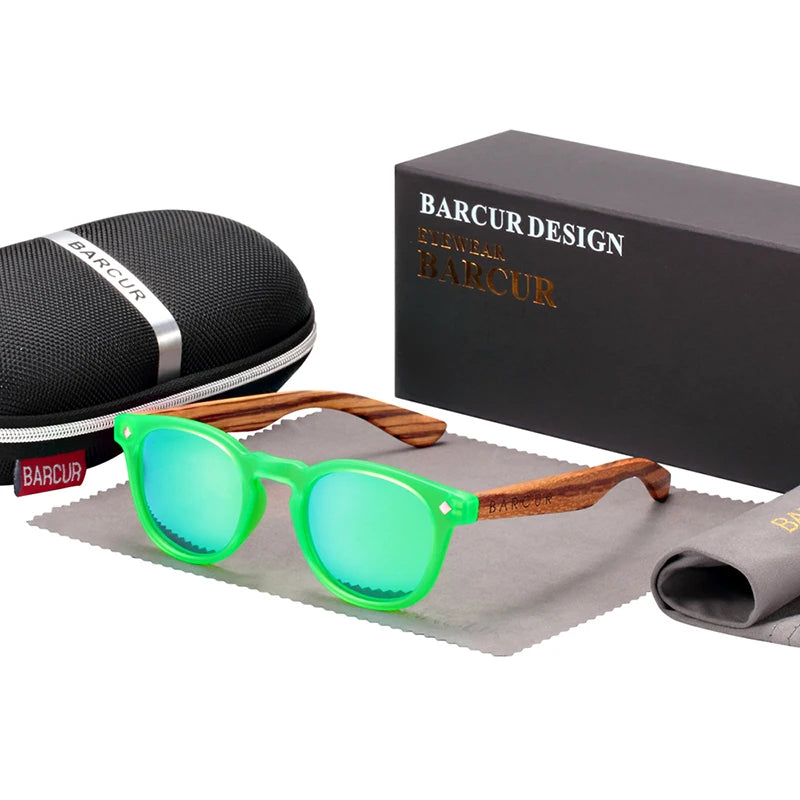 BARCUR Polarized Sunglasses Round Boy Girl Zebra Wood Sun glasses Cat eyes UV400 Eyewear Oculos Gafas De Sol