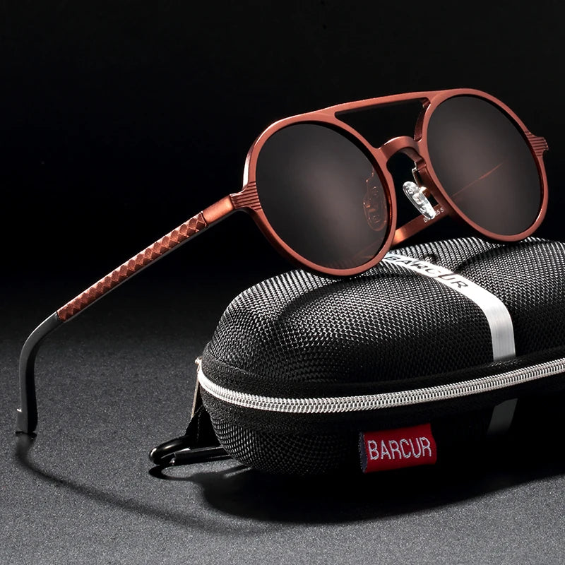 BARCUR Man Round Sunglasses Men Ultra Light Glasses Retro Vintage Women Sun Glasses UV400 Eyewear Accessory
