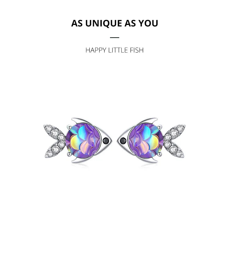 Bamoer 925 Sterling Silver Purple Fish Jewelry Set Happy Tropical Litte Fish Earrings Necklace for Women Fashion Jewelry SCE1028