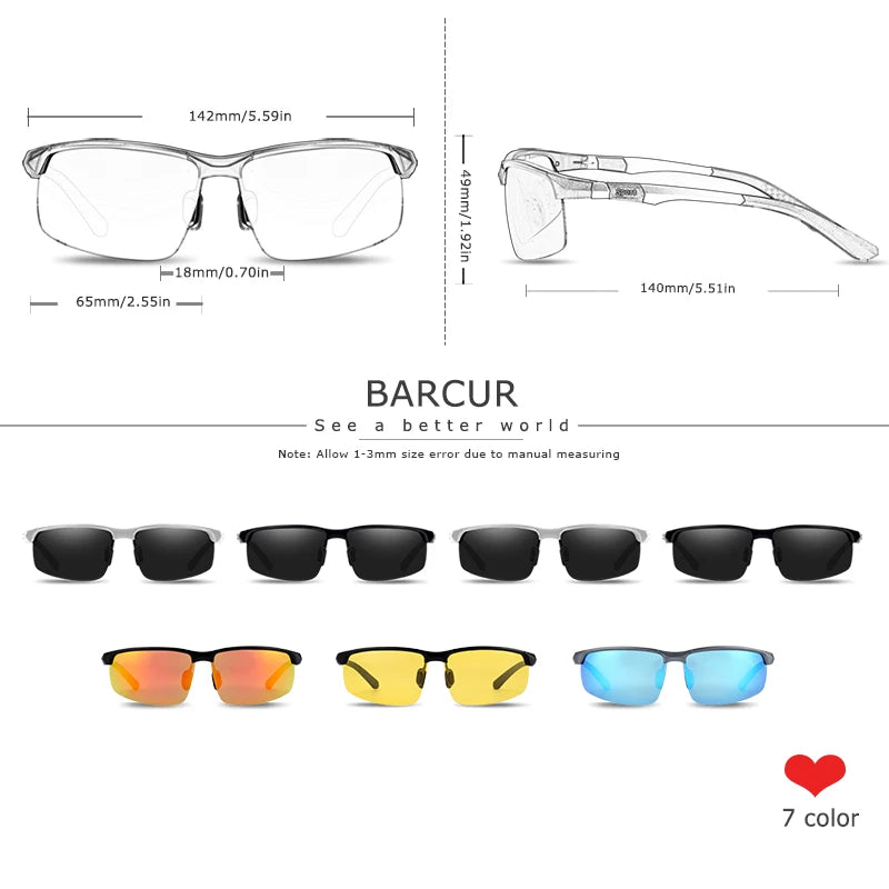 BARCUR Sports Aluminium Sunglasses Men Polarized Man Sunglasses Brand Driving Eyewear