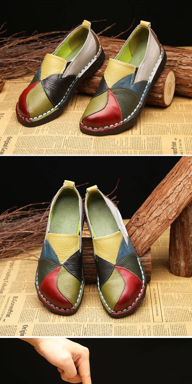 WOIZGIC Women's Ladies Female Woman Mother Shoes Flats Genuine Leather Loafers Moccasins Mixed Colorful Non Slip On Plus Size 42