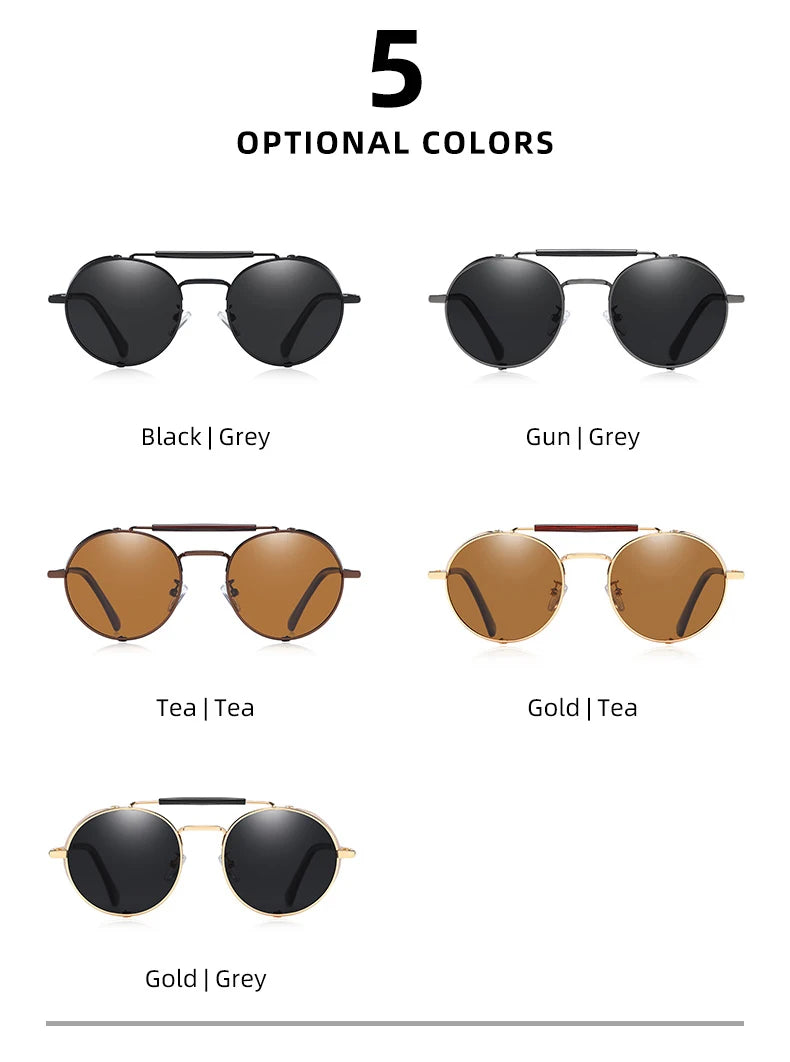BARCUR Vintage Retro Round Polarized Steampunk Sunglasses Men Sun Glasses For Women Style UV400 Protection