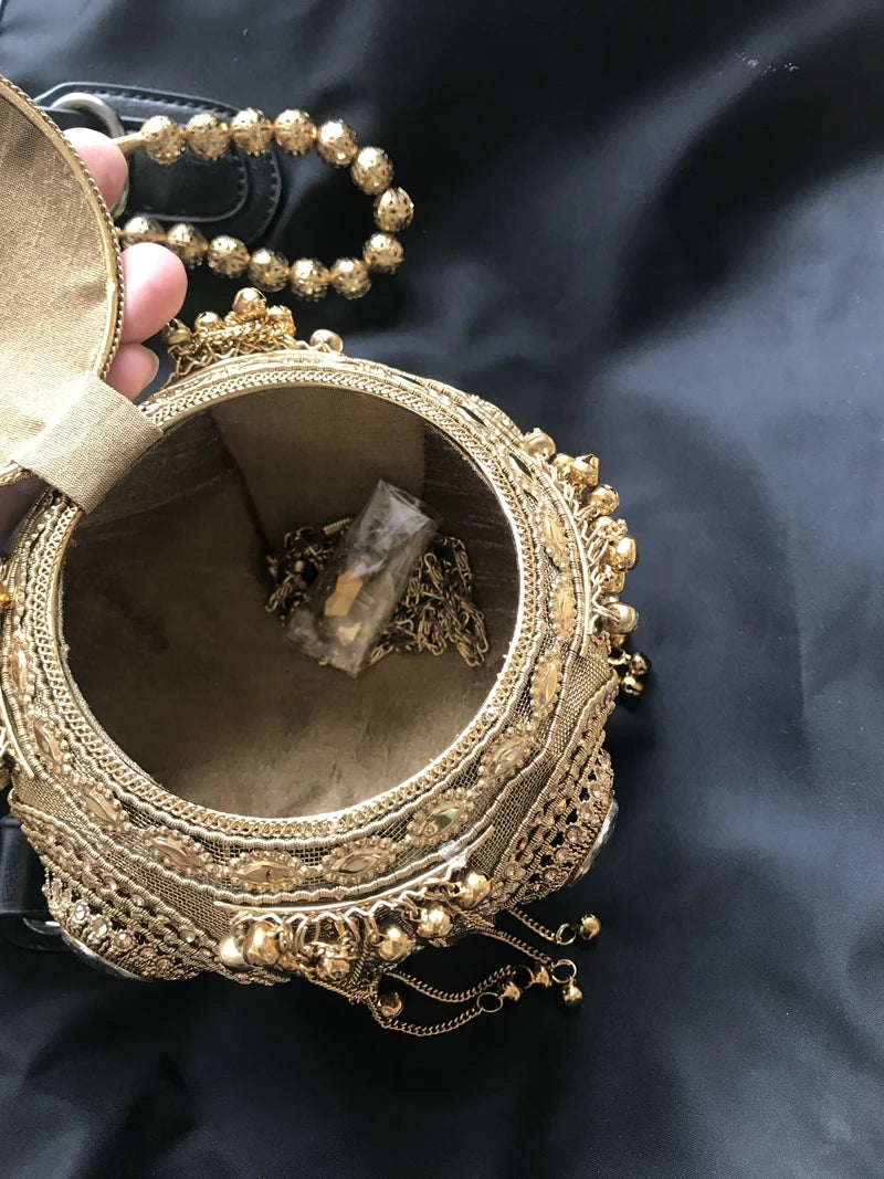 DOYUTIG Indian Women's Hand-Made Beaded Clutches Vintage Crystal Small Bell Tassel Bags For Lady Wedding Bags Evening Bags F669
