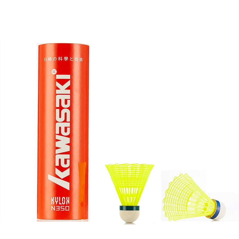 Kawasaki Badminton Plastic Nylon Ball N9 N350 for Training 6 Pcs Feather Shuttlecock Birdies