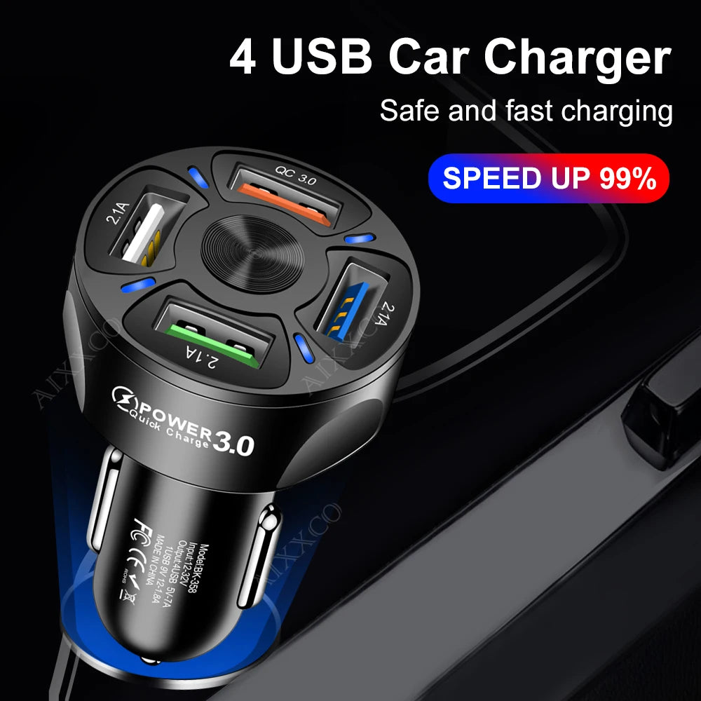 AIXXCO 3 Ports USB Car Charger 12V Quick Charge 3.0 Fast Car Cigarette Lighter For Samsung Huawei Xiaomi iphone Charger QC 3.0