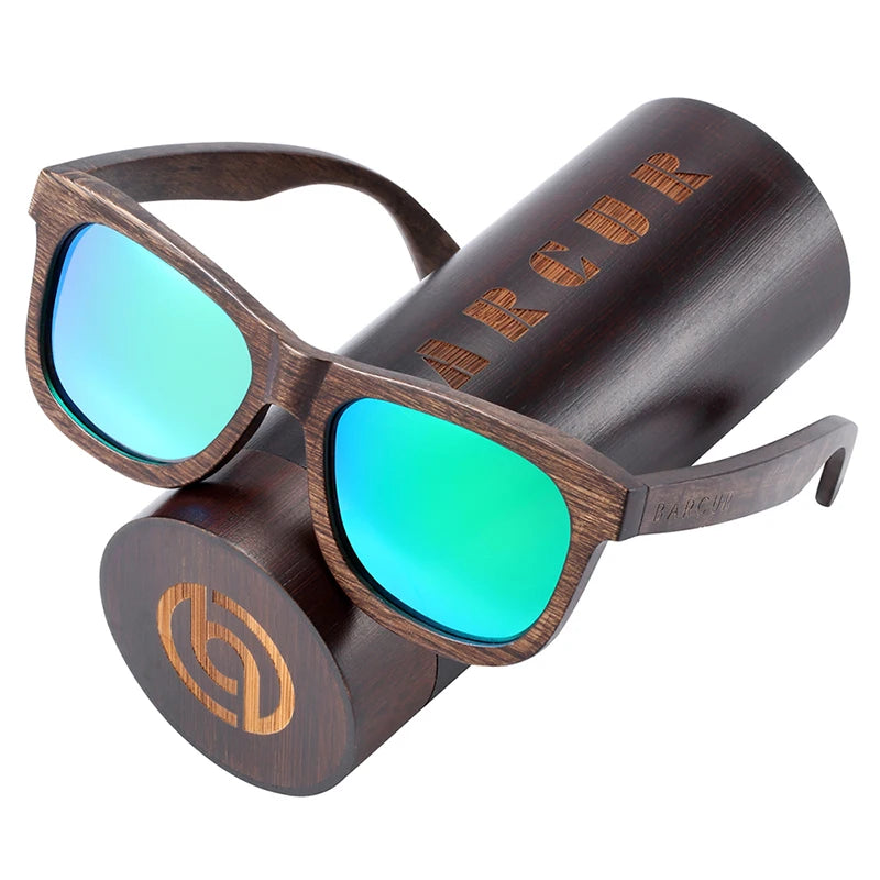 BARCUR Natural Wooden Sunglasses for Men Polarized Sunglasses Wood Oculos De Sol Feminino Frete Gratis