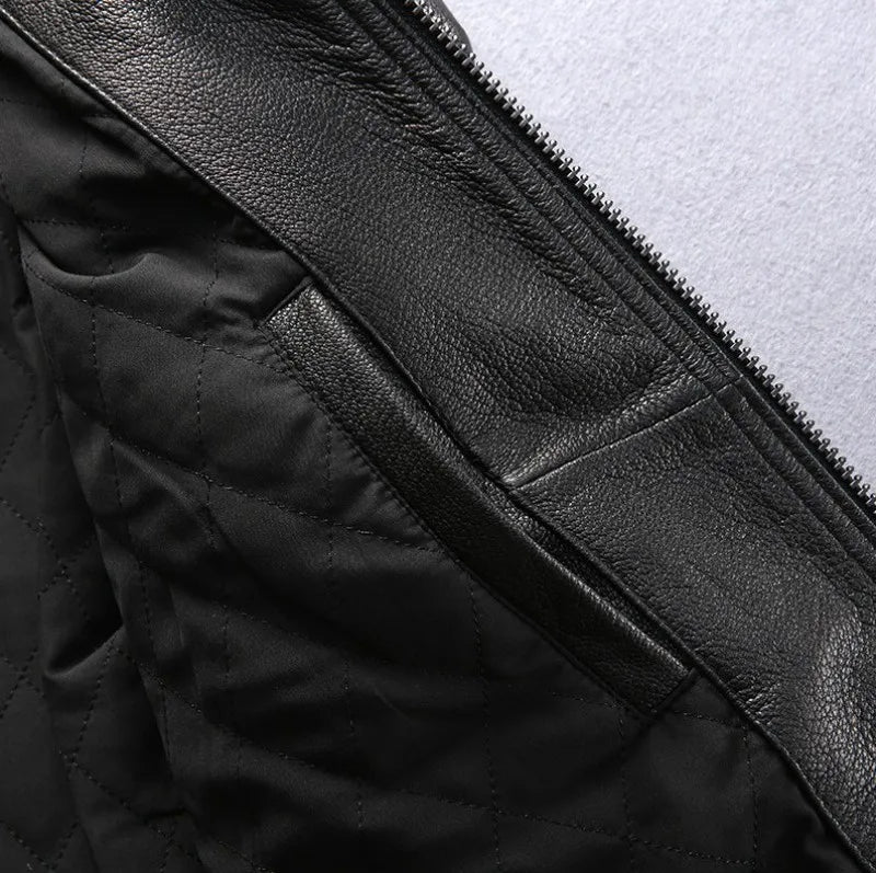 Top Quality Mens Air Force Pilot Sheepskin Genuine Leather Jacket Slim Fit Sheep Fur Collar Padded Coat Chaqueta Motor Hombre