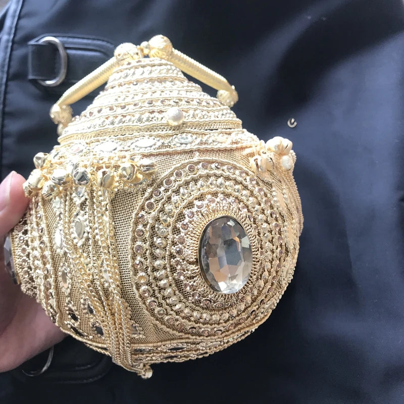 DOYUTIG Indian Women's Hand-Made Beaded Clutches Vintage Crystal Small Bell Tassel Bags For Lady Wedding Bags Evening Bags F669