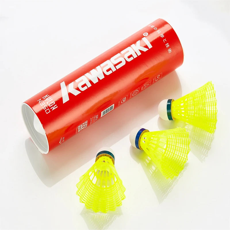 Kawasaki Badminton Plastic Nylon Ball N9 N350 for Training 6 Pcs Feather Shuttlecock Birdies