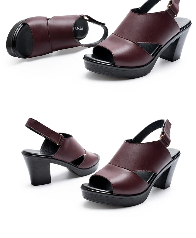 Genuine Leather Women’s Platform Sandals Thick Sole High Heels Summer Shoes