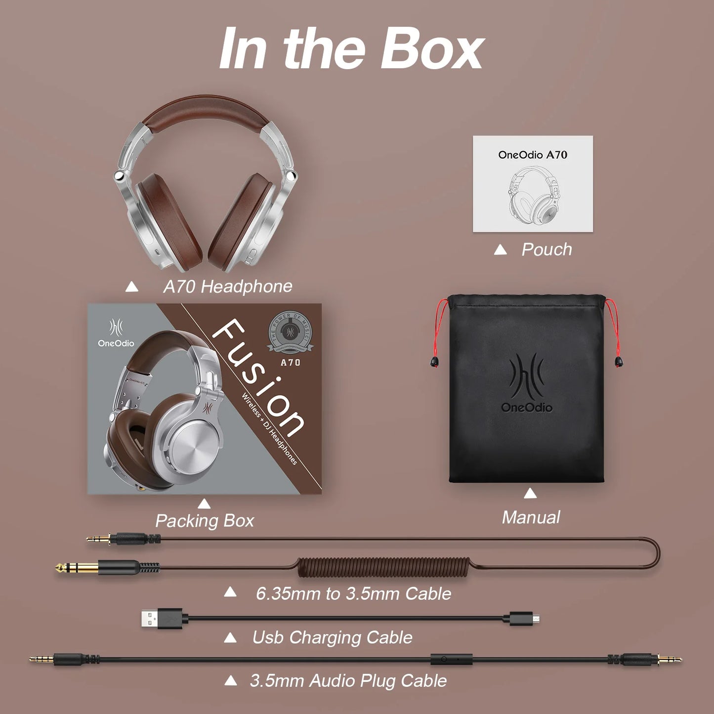 Oneodio A70 Fusion Wired + Wireless Bluetooth 5.2 Headphones For Phone With Mic Over Ear Studio DJ Headphone Recording Headset