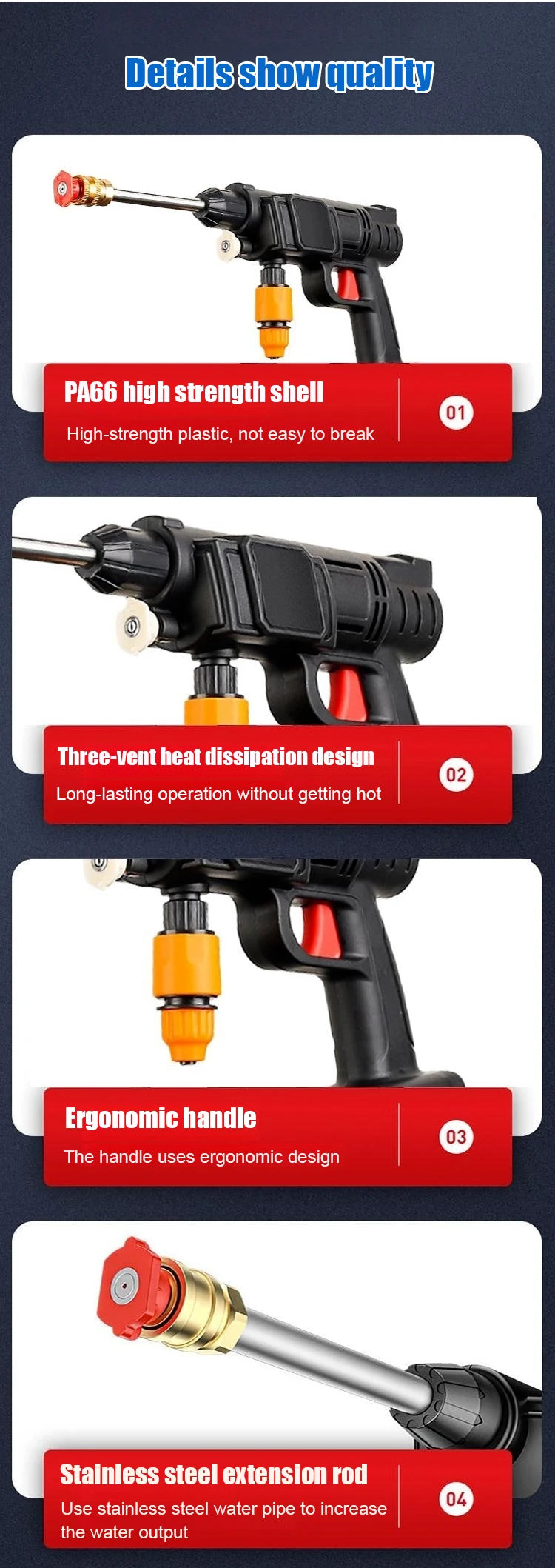 Household electric high-pressure car wash water gun lithium battery wireless car wash artifact portable efficient cleaning tools
