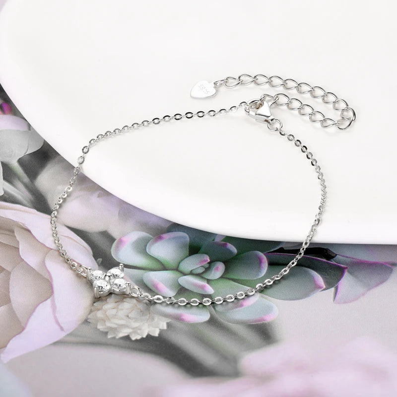 Lnngy 925 Sterling Silver Four Leaf Clover Pendant Necklace Bracelet 3mm 0.1ct Moissanite Stud Earring For Women Jewelry Set